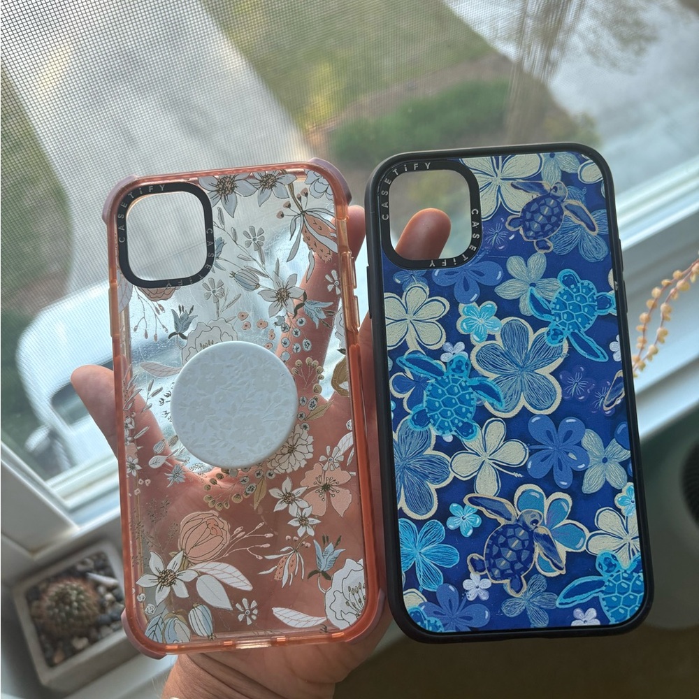 Casetify Floral and Turtle Design Phone Cases - Pink and Blue